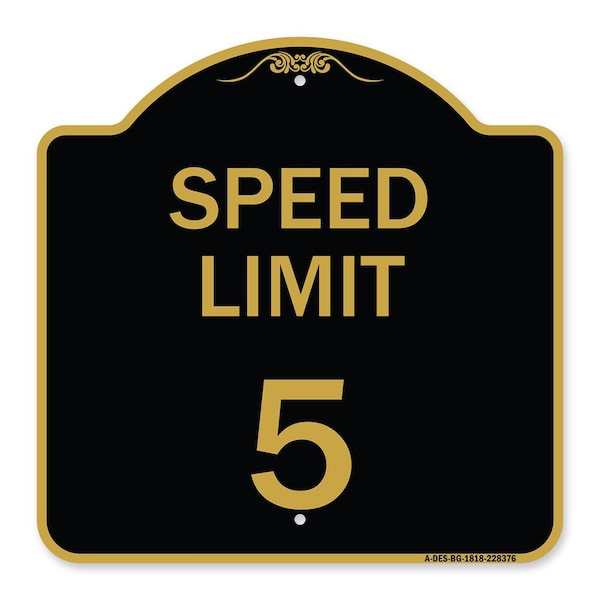 Speed Regulation Sign Speed Limit 5 Mph, Black & Gold Aluminum Sign, 18" x 18", BG-1818-22876